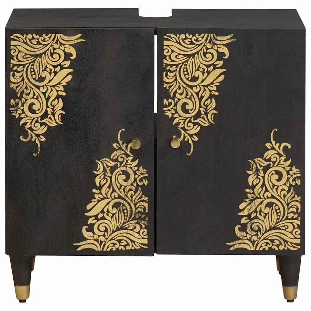 Mobiletto lavabo moderno e compatto 62 x 33 x 58 cm legno di mango nero 02_0057896