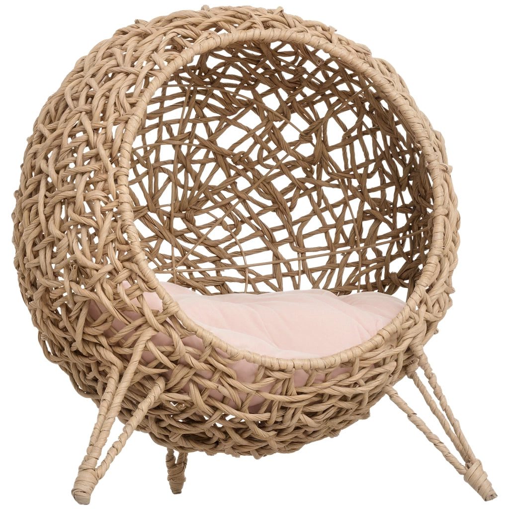 Letto per Gatti con Base e Cuscino ¨C Zephmum ¨C Legno Naturale ¦µ52x58 cm
