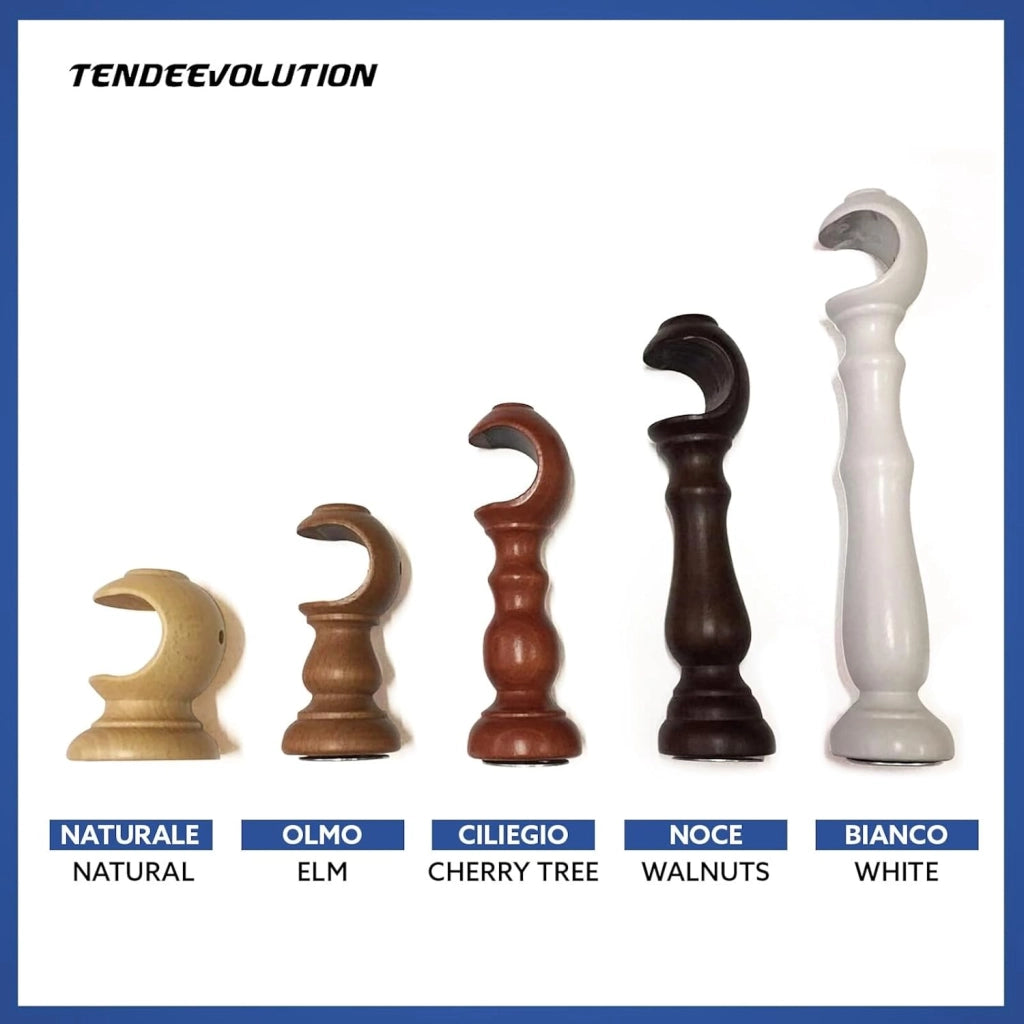 Coppia di Supporti per Bastone Tende in Legno, Diametro 35mm, Colore Naturale, Lunghezza 30cm, 100% Legno di Alta Qualità, Made in Italy