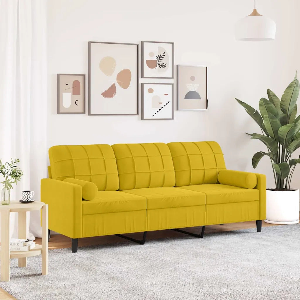 Divano a 3 Posti con Cuscini-Sofa 3 Posti con Cuscini Giallo 180 cm in Velluto 379266