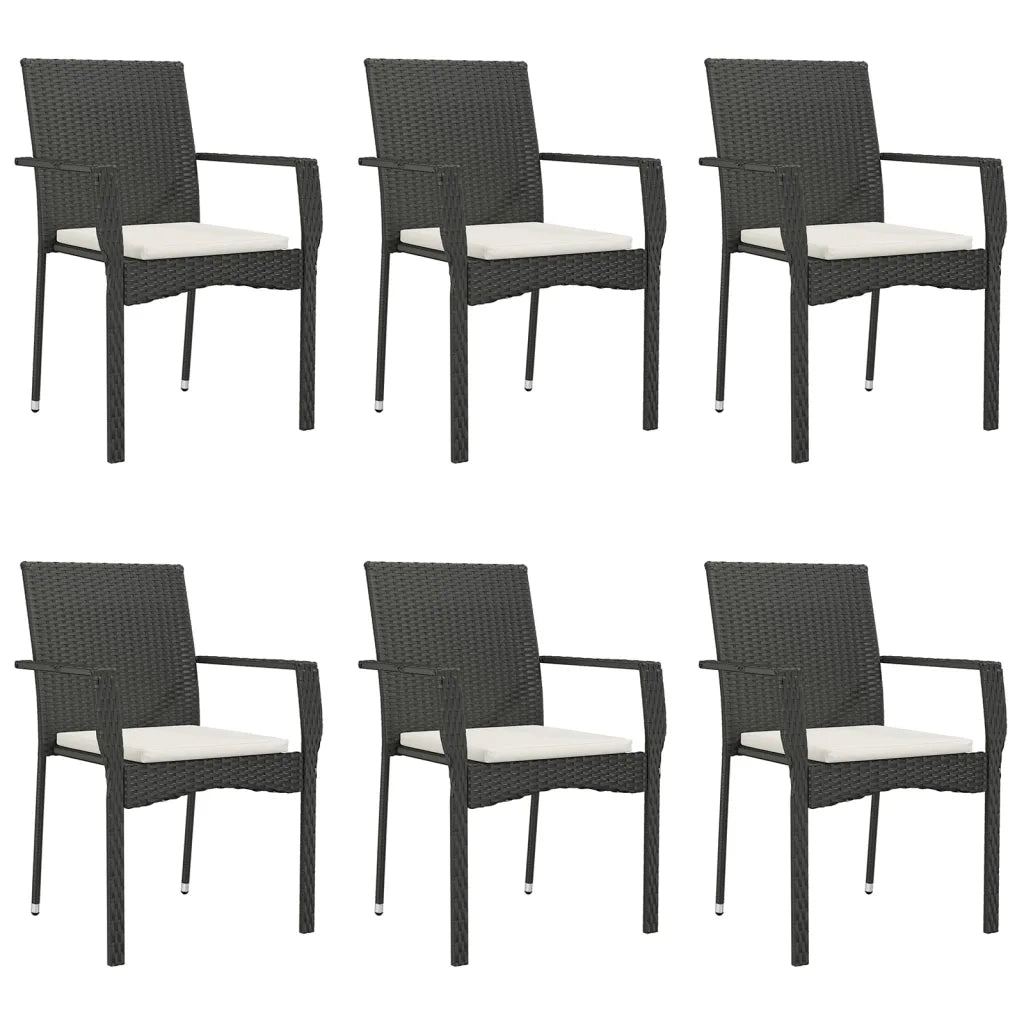 Set da Pranzo da Giardino 7 pz Nero con Cuscini in Polyrattan 3185135