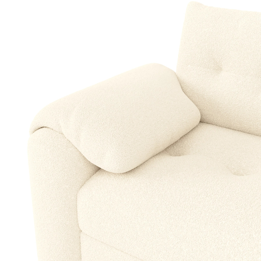 Divano modulare 2-3 posti in teddy, con contenitore, tavolino integrato e poggiatesta, Beige
