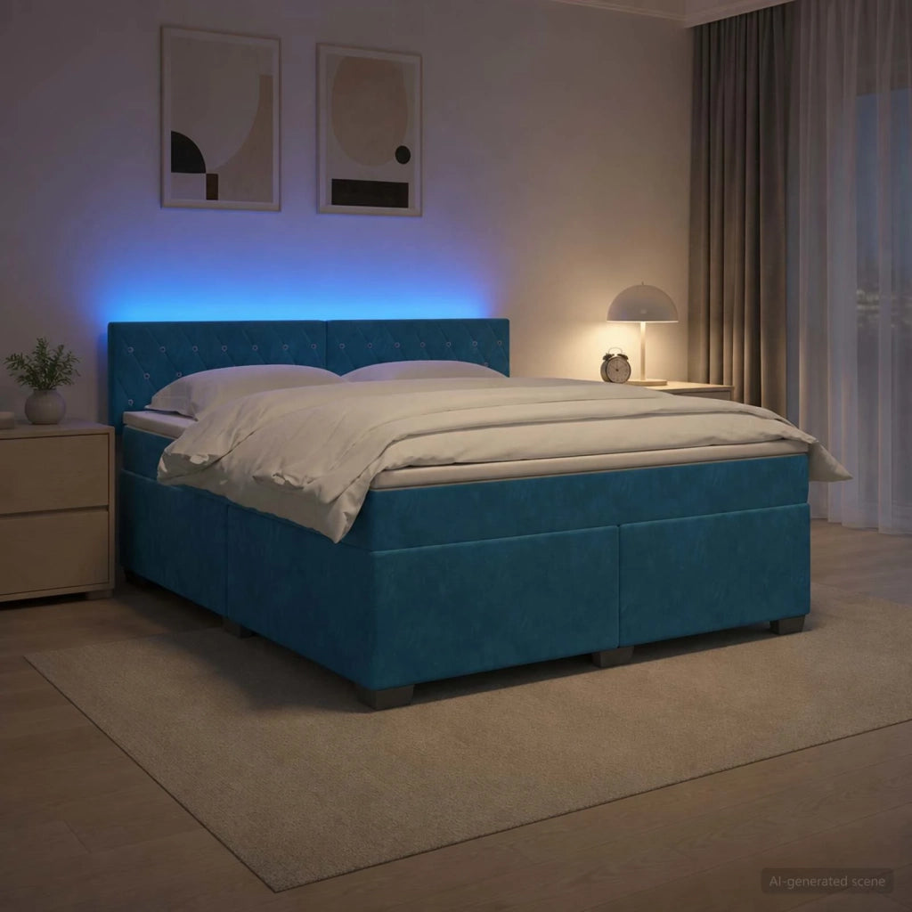 Letto con Box Spring, Materasso e LED Blu 180 x 200 cm Velluto 3452226