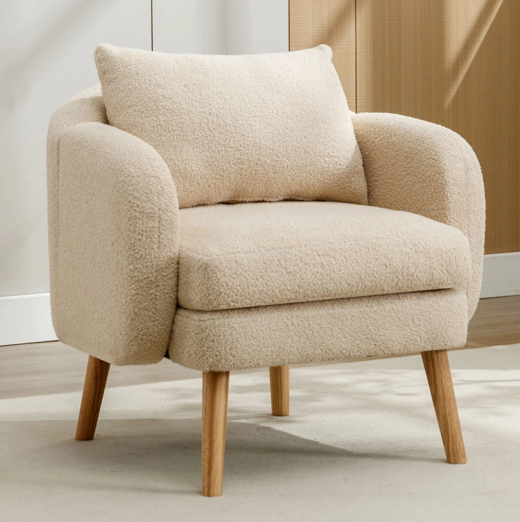 Poltrona singola in Teddy con cuscino; 71x72x71 cm; beige