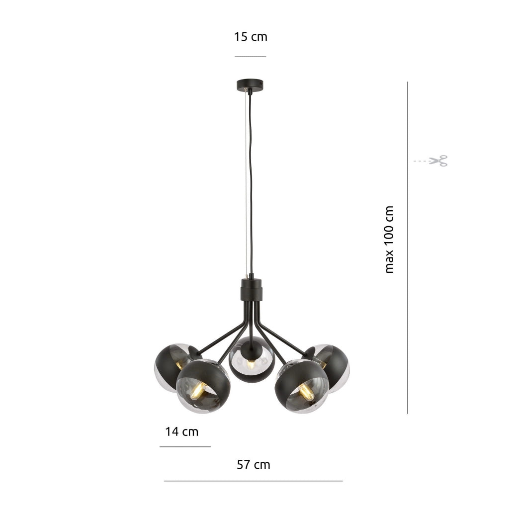 Lampadario Emibig Nova 5 nero/trasparente 5xE14 dimmerabile