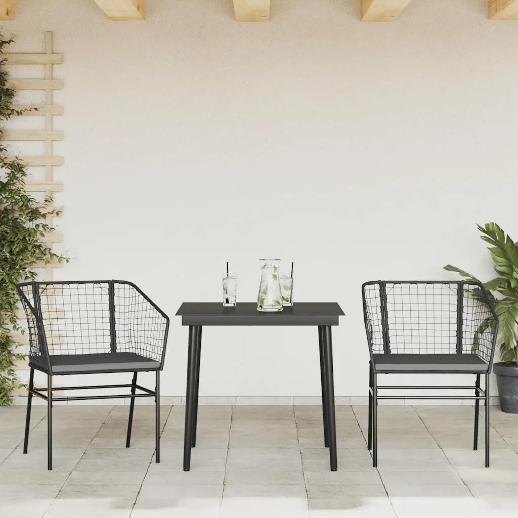 Set da Pranzo da Giardino 3 pz con Cuscini Polyrattan Vetro 3334499
