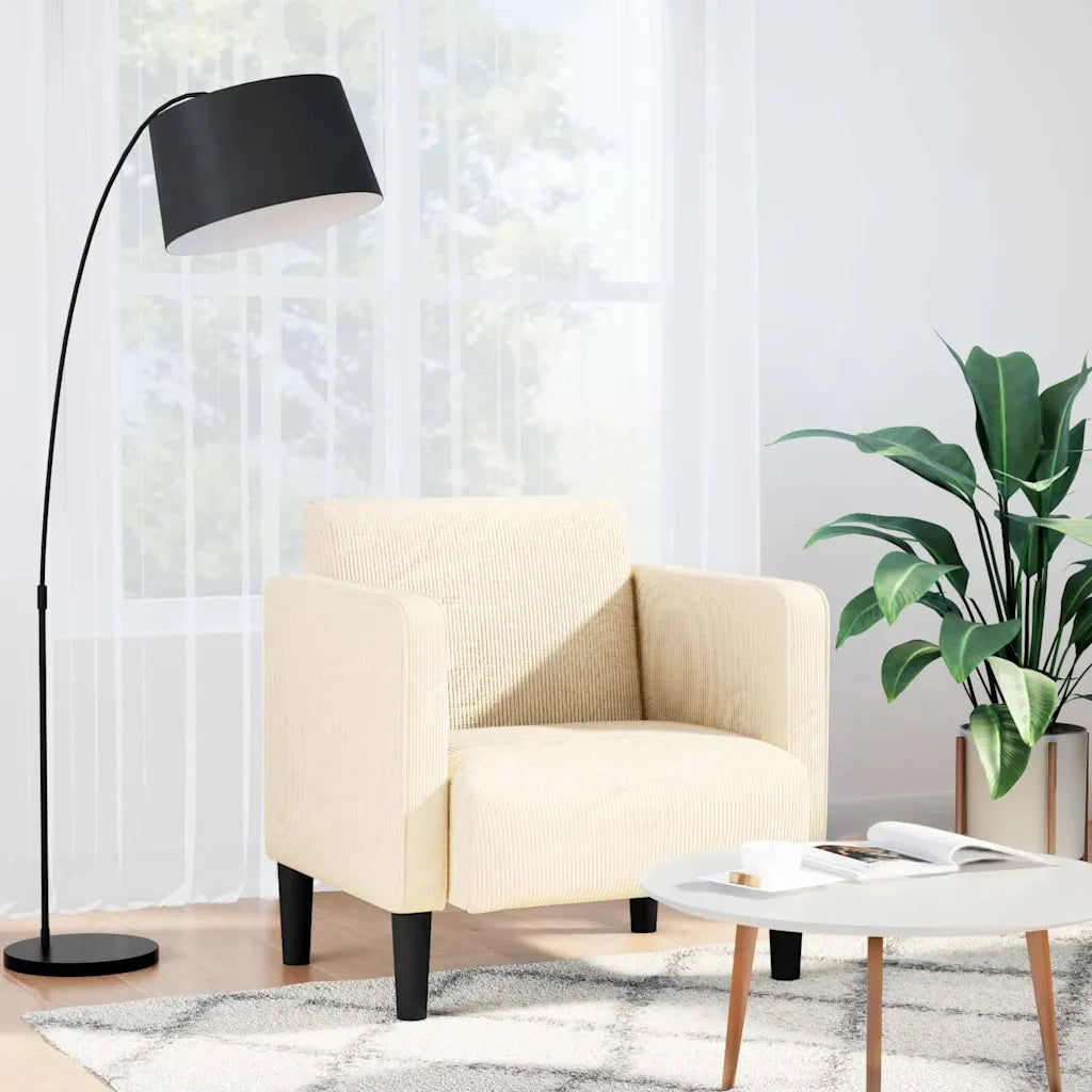 Divano Poltrona | Sedia con Braccioli Crema 54 cm Tessuto a Coste