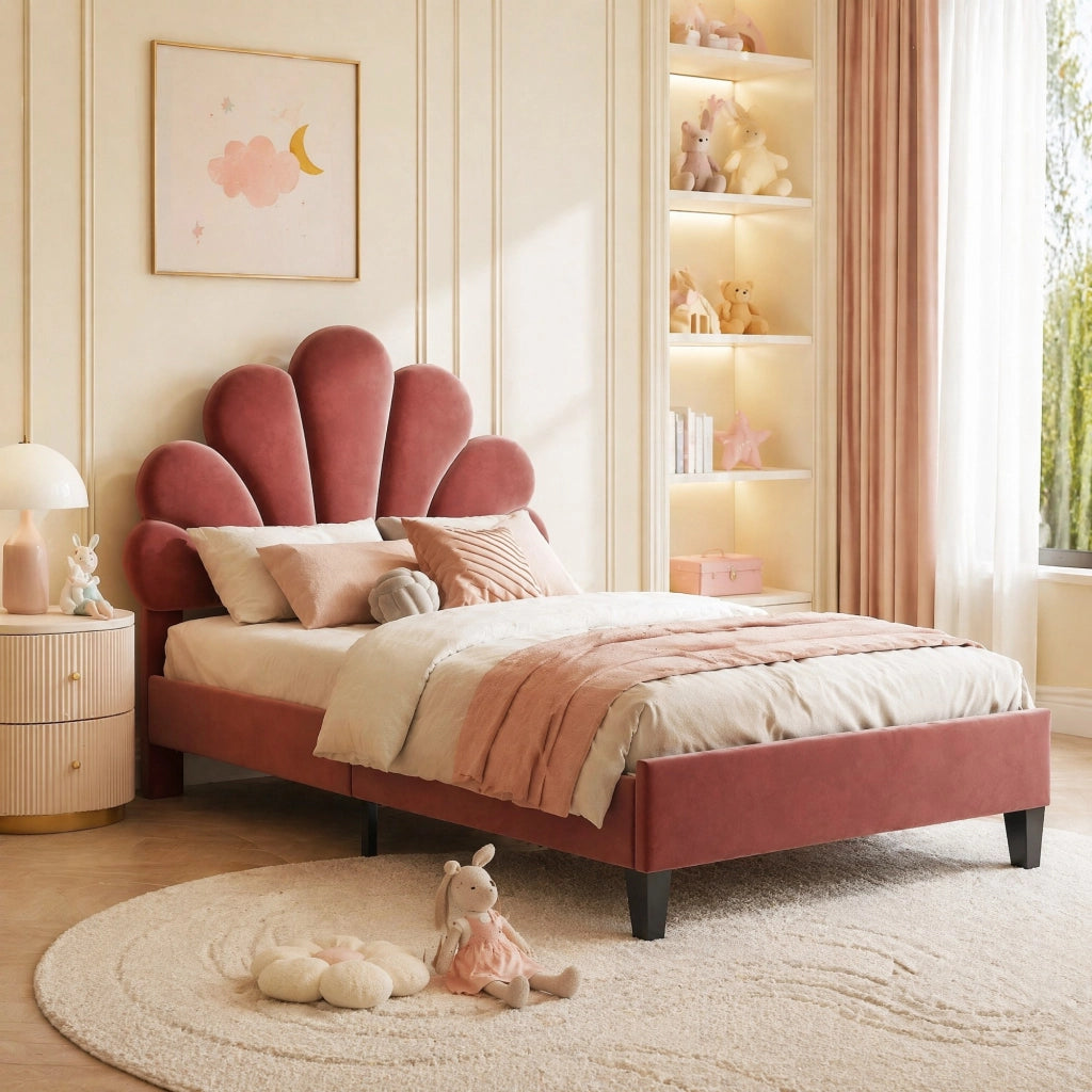 LETTO Imbottito 90x200 cm Velluto Rosso Fagiolo