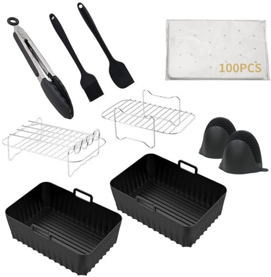 Accessori per air fryer (7 pezzi), set di accessori per doppia piastra, doppia piastra griglia, griglia per forno rettangolare in acciaio inossidabile.