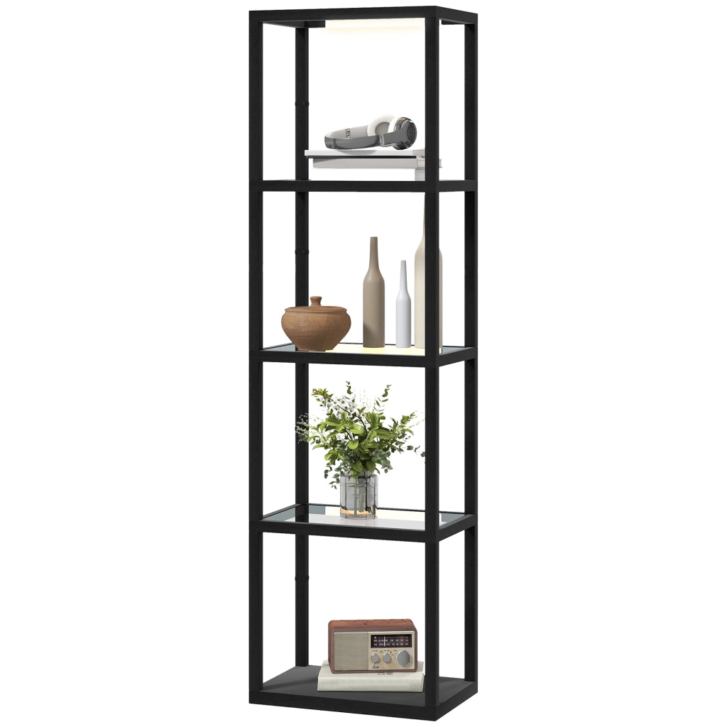 Lampada a LED con scaffale 4 livelli ¨C Minimal ¨C MDF nero 60x24x180