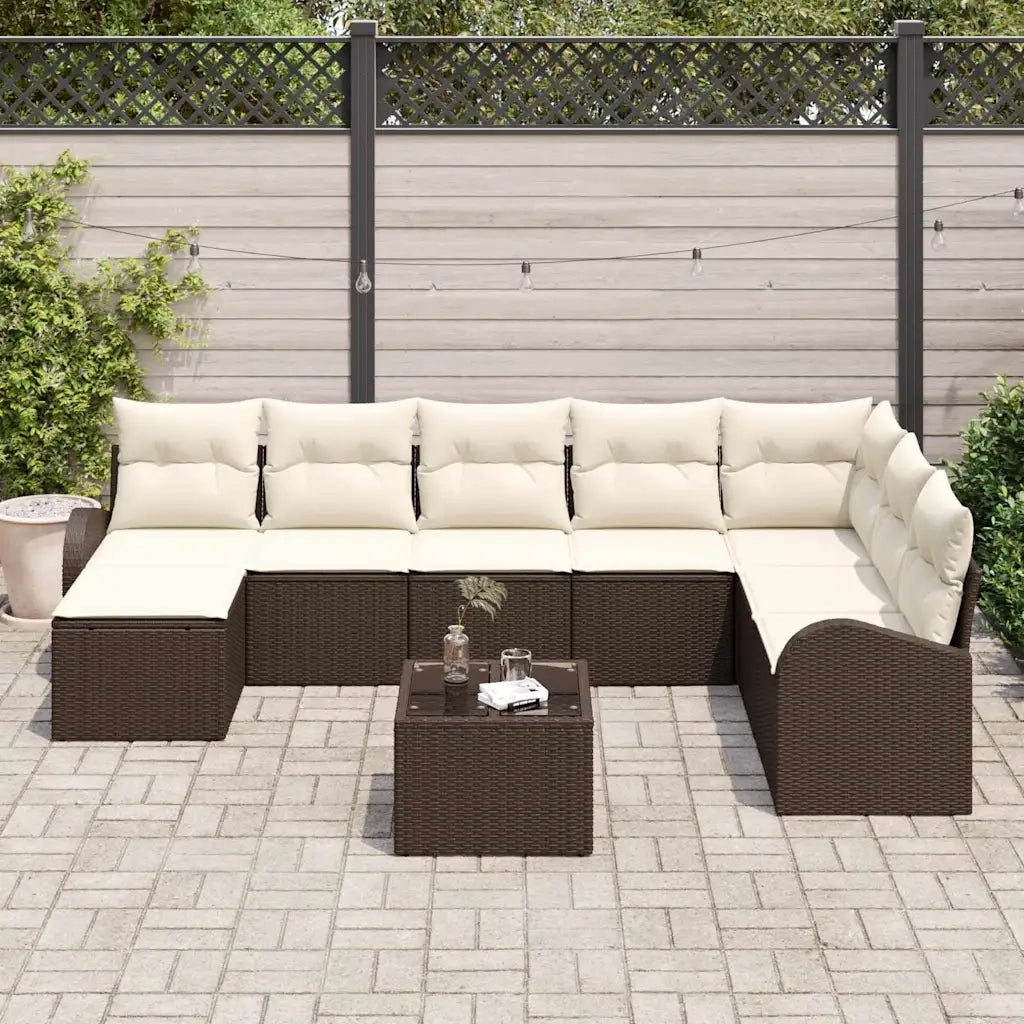 Set di divani con cuscino 9 pcs Marrone e bianco polyrattan 3354837