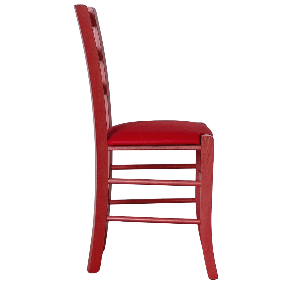 Sedie da sala da pranzo in legno Venezia rosse con seduta in similpelle rosso