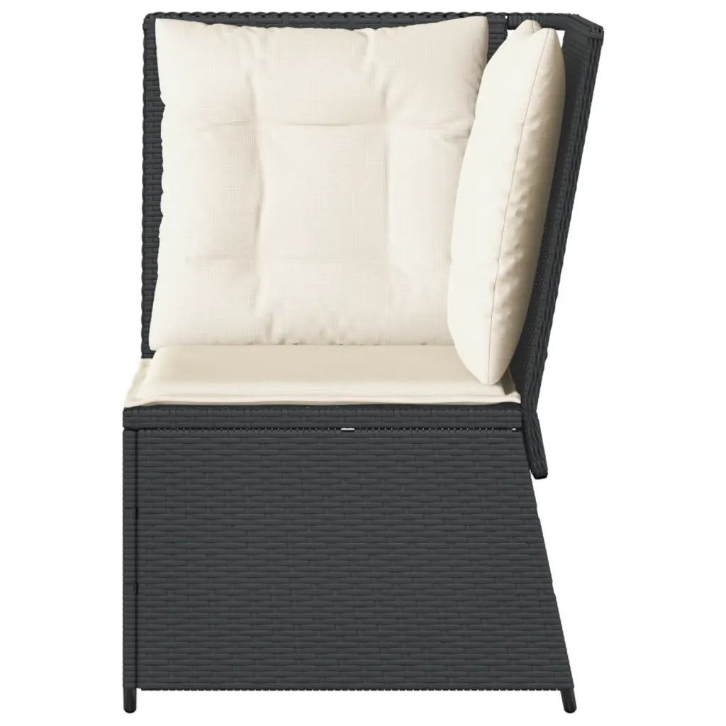 Divano Angolare da Giardino con Cuscini Nero in Polyrattan 368982