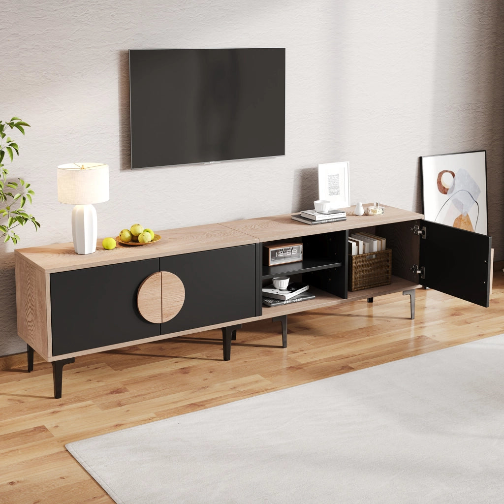 Lowboard TV 180 cm nero e rovere in truciolare