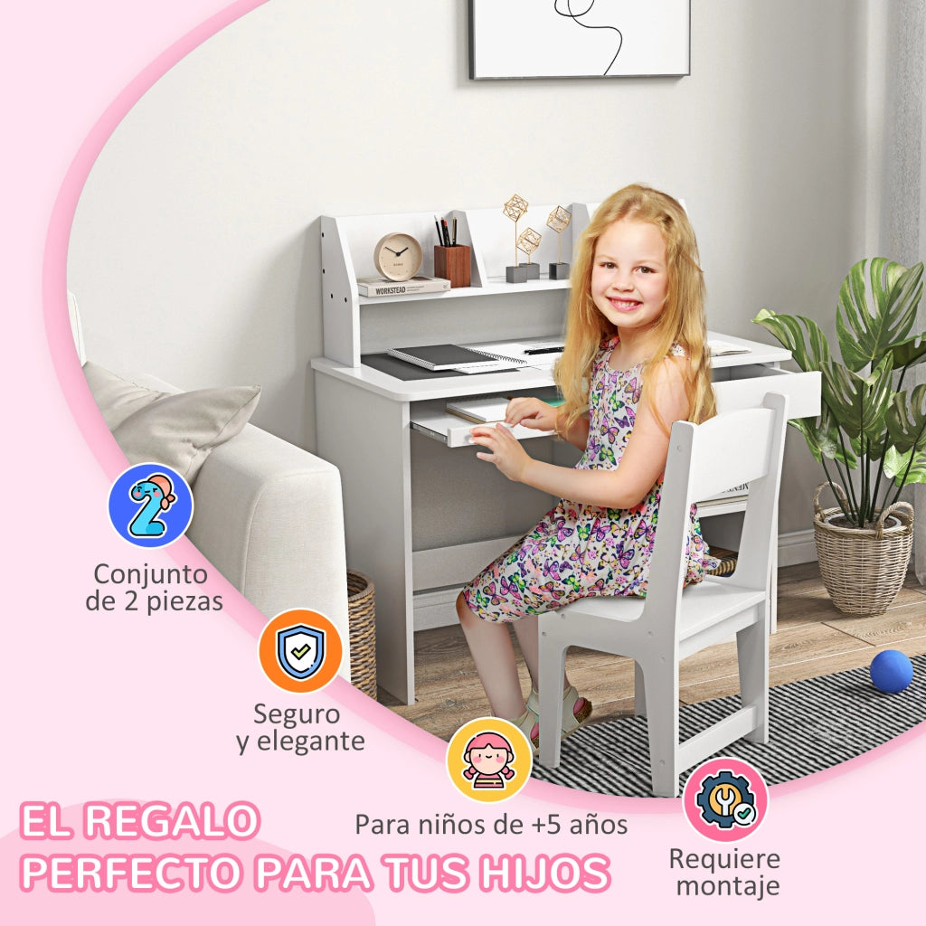 Scrivania per Bambini con Sedia e Cassetti ¨C Minimal ¨C 90x45x90 cm Bianca