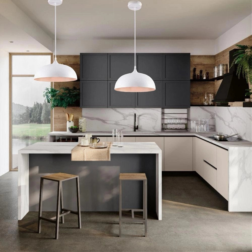 Trade Shop - Lampadario A Sospensione Soffitto E27 Ferro Paralume Moderno Elegante Cupola B90 -