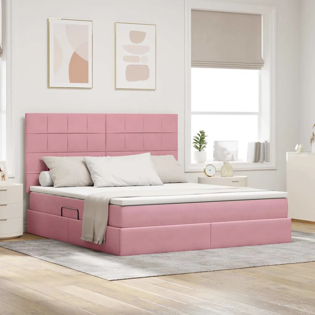 Letto con contenitore e materasso Rosa 180 x 200 cm Velluto