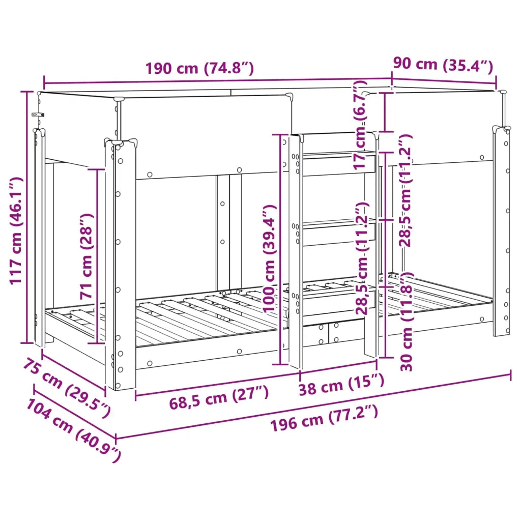 Letto a Castello per Bambini Legno vecchio 90 x 190 cm 3410537