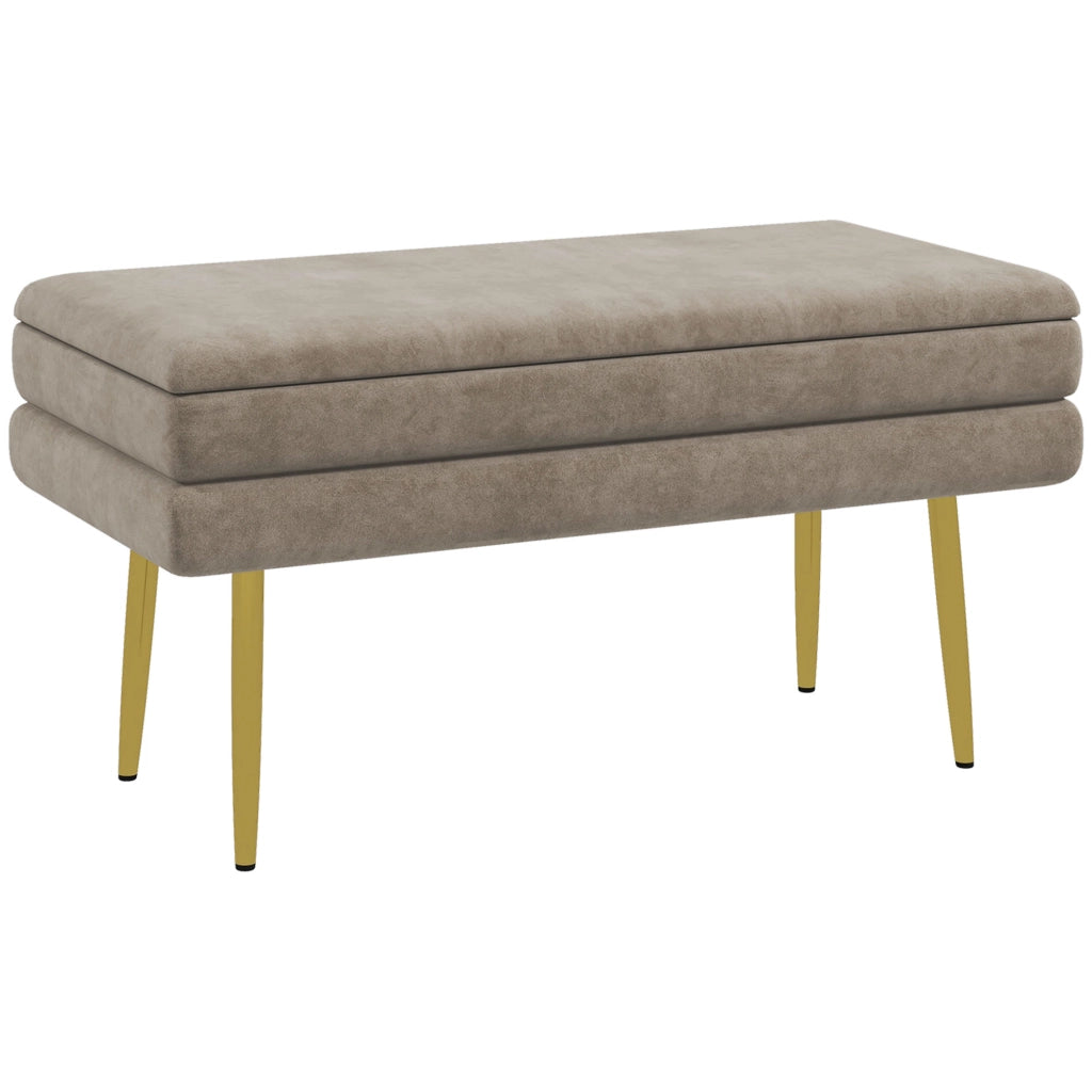 Pouf con contenitore ¨C Minimal ¨C beige velluto 79.5x37.5x43 cm