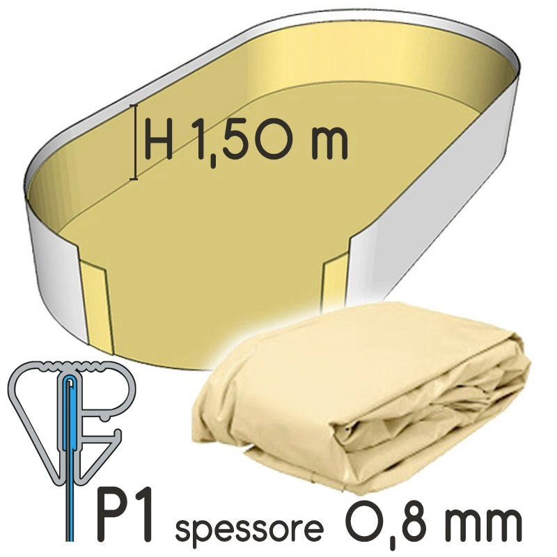 Liner Per Piscina A Forma Ovale 6,23 X 3,60 H.1,50 M Sabbia - Attacco P3 - Spessore 0,80 Mm Altezza: 1.50 m, Tipo attacco: P1, Colore: Sabbia