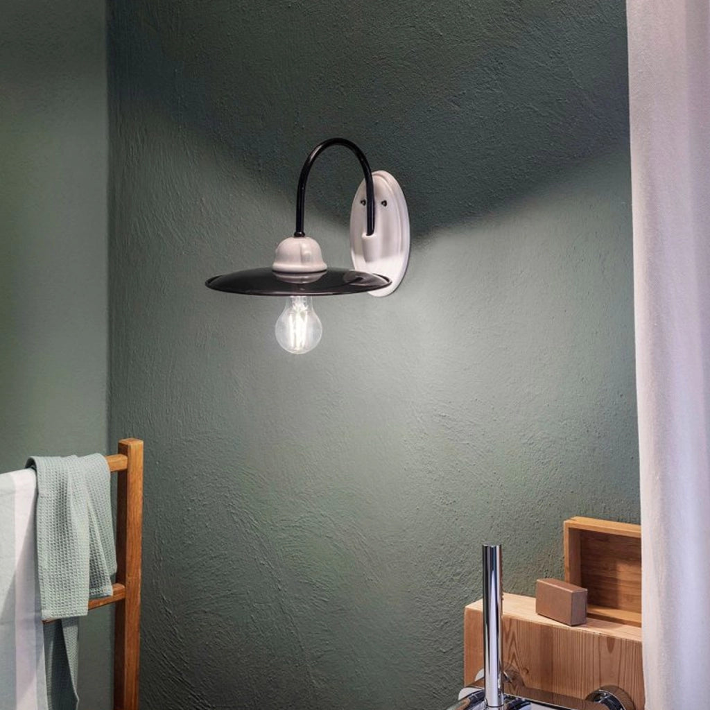 Applique Industrial Potenza Ferro E Ceramica Nero E Decorata Lucida 1 Luce E27