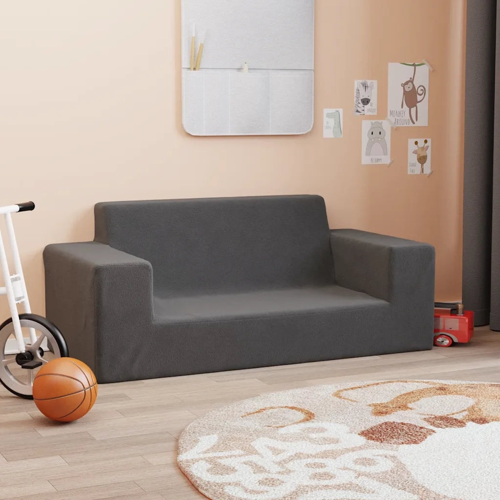 Divano per Bambini a 2 Posti Antracite in Morbido Peluche 4104780