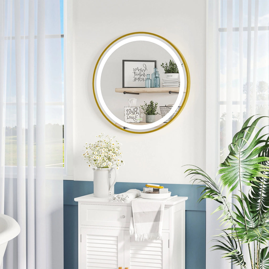Specchio Bagno con Luce LED Regolabile ¨C Minimal ¨C Dorato ?60x4 cm