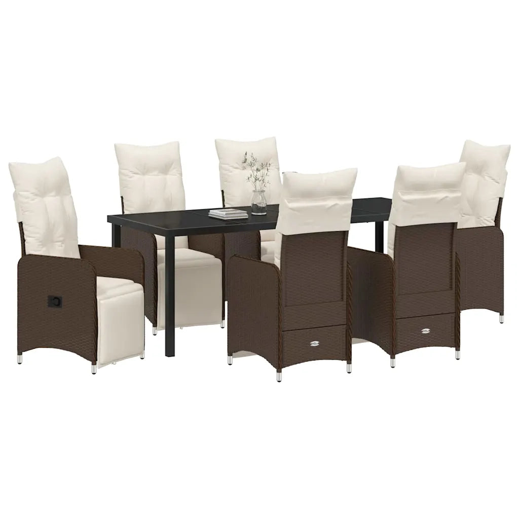 Set da Pranzo per Giardino con cuscino 7 pcs Marrone polyrattan 3379672