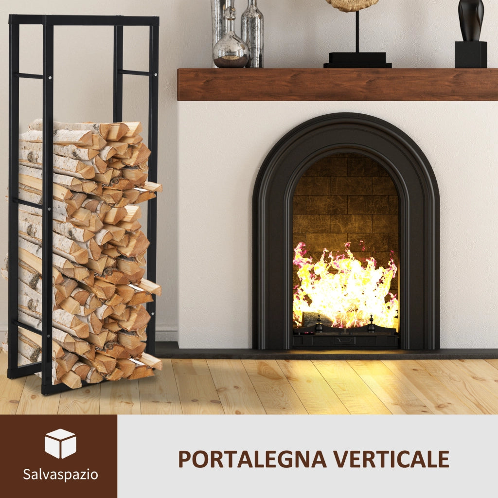 Porta Legna Verticale ¨C Minimal ¨C Nero, Metallo, 60x25x150 cm
