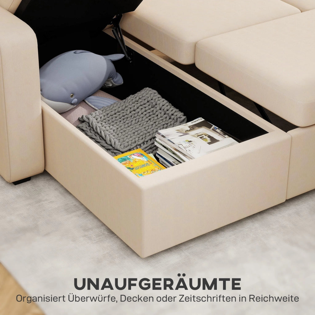 Divano letto con contenitore ¨C Xylo ¨C tessuto beige con cuscini