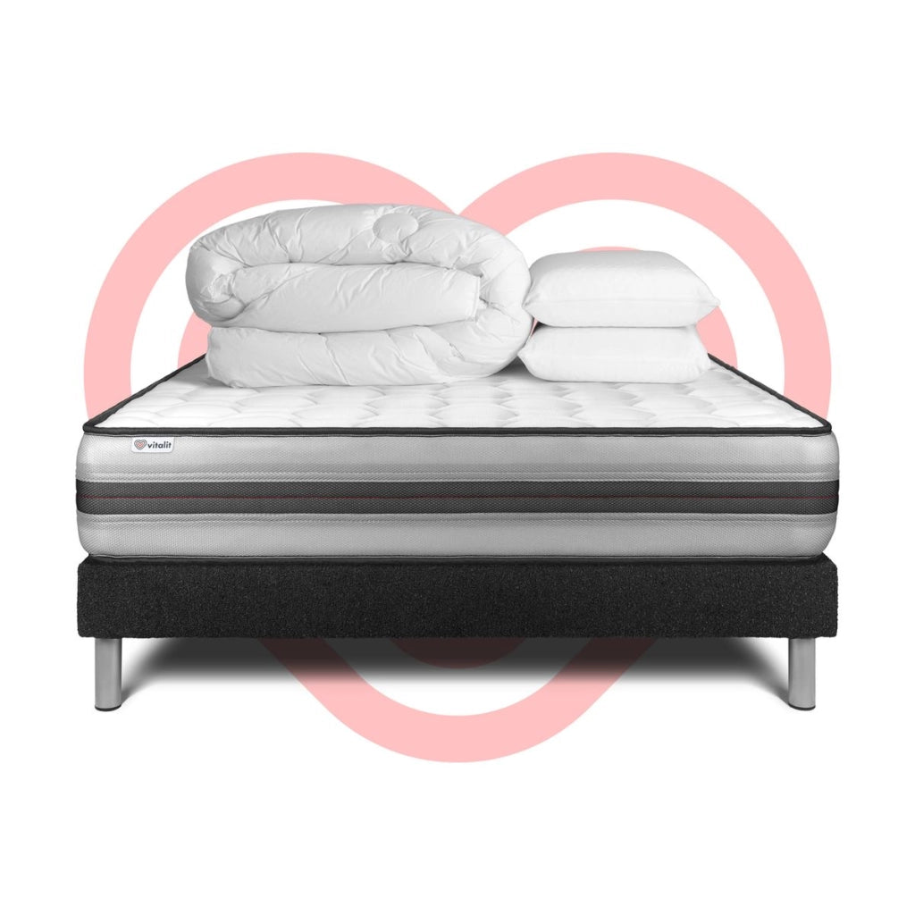 Pacchetto letto completo - Materasso 140x200cm + Box spring con doghe (in kit) + 2 cuscini + Piumino - Vitalpower Recover