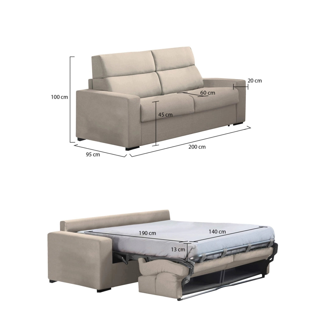 Sonico, Divano Letto 2 Posti Sfoderabile Made in Italy, 200x95 cm Grigio Tortora