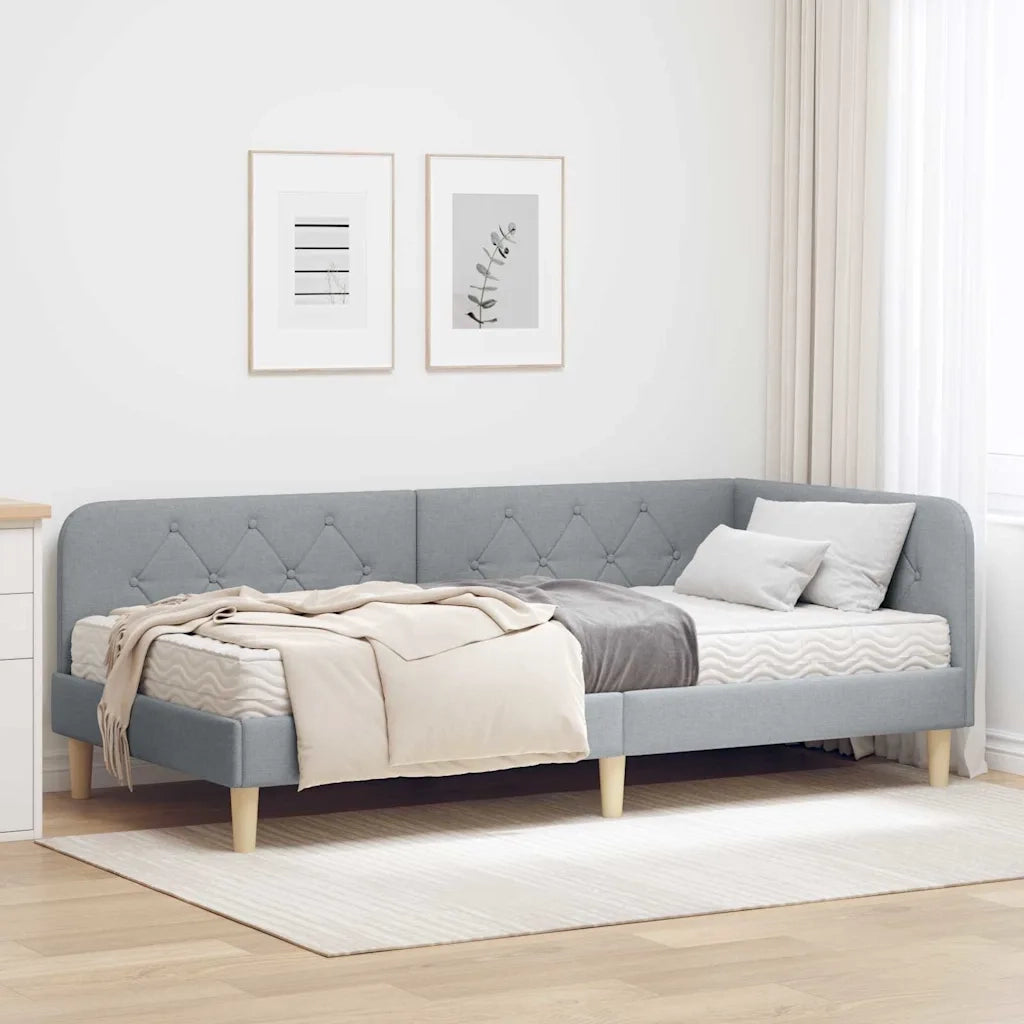 Cornice del letto ad angolo Grigio chiaro 90 x 200 cm Tessuto