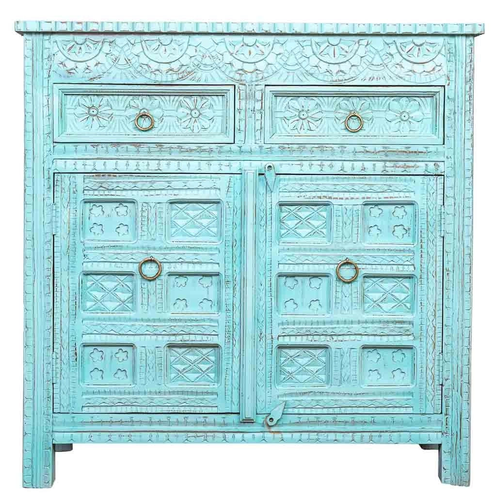 Credenza in legno invecchiato blu 101x41x101h cm