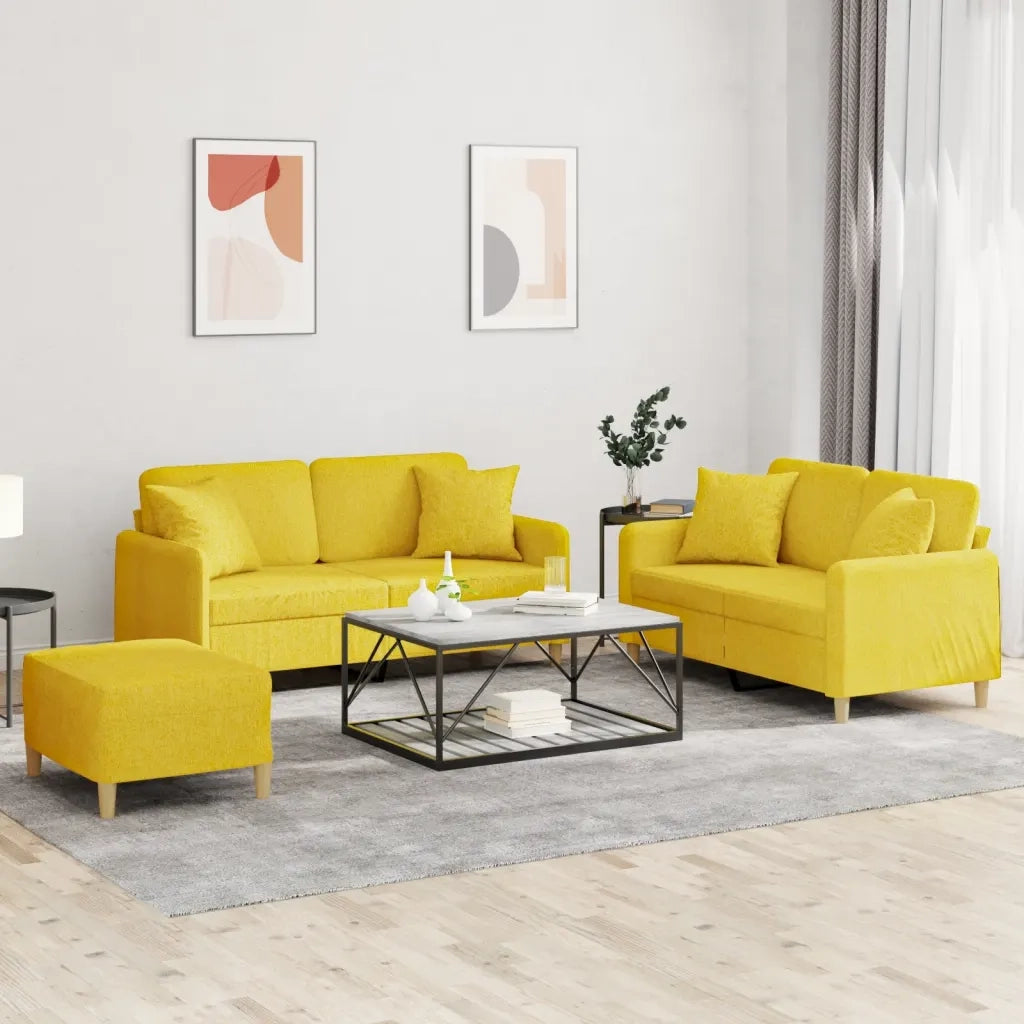 Set di Divani 3 pz con Cuscini Giallo Chiaro in Tessuto 3202115