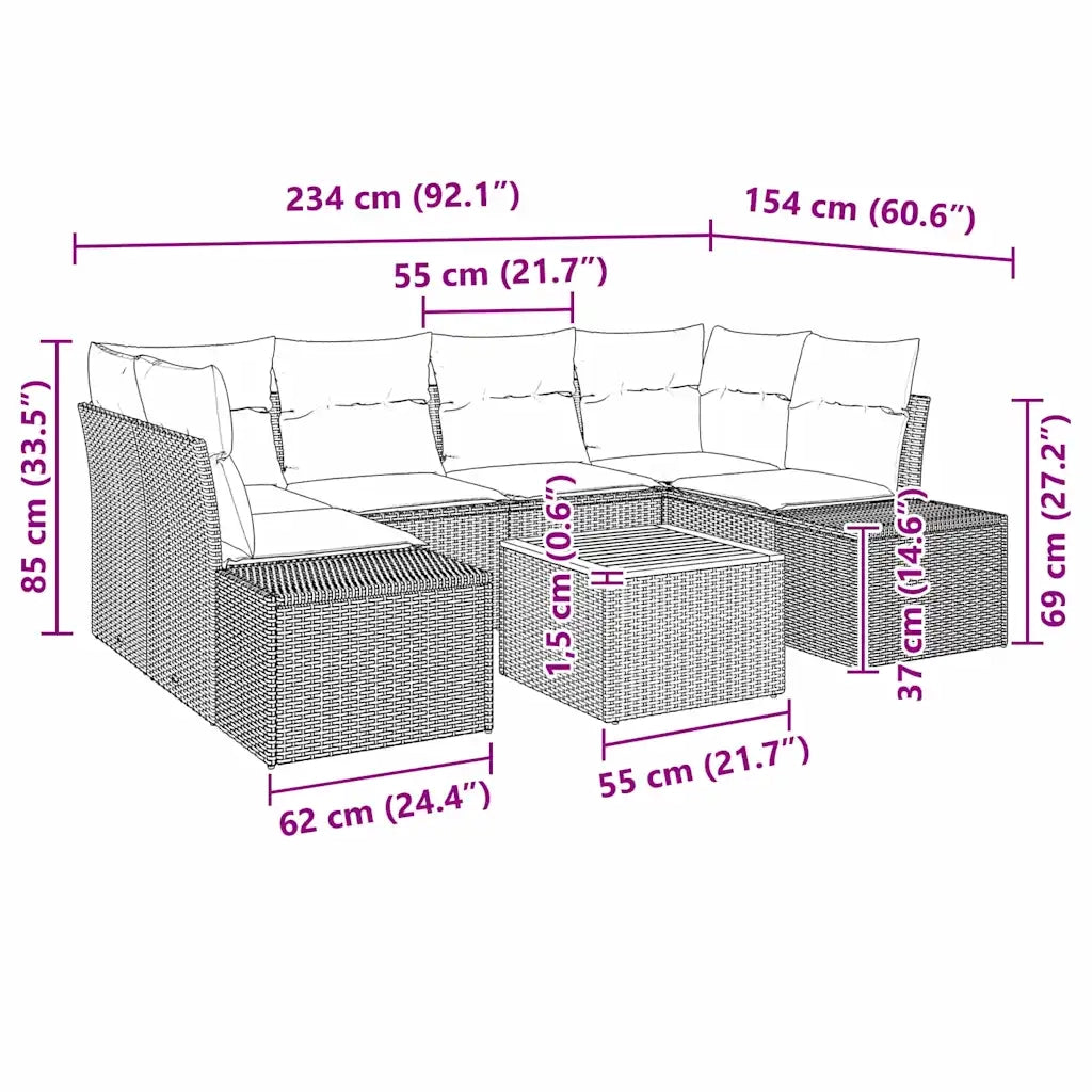 Set Divano da Giardino 7 pcs Beige e Grigio Chiaro polyrattan
