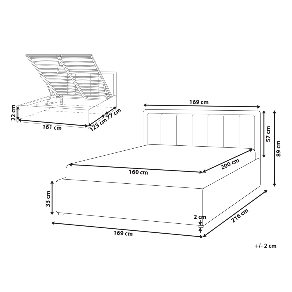 Letto Ottomano Tortora Beige 160x200 cm Struttura imbottita con Testiera