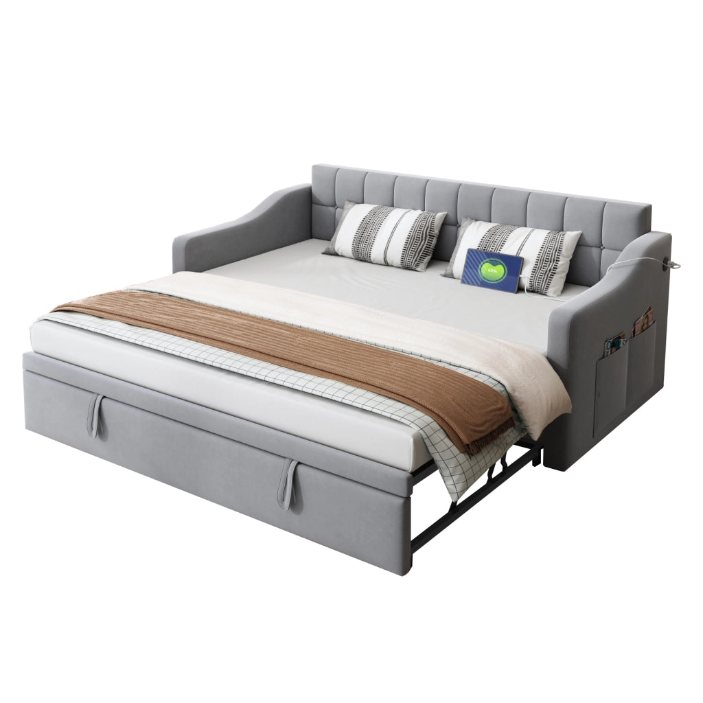 Letto divano 2 in 1 imbottito velluto grigio chiaro 90x190 cm