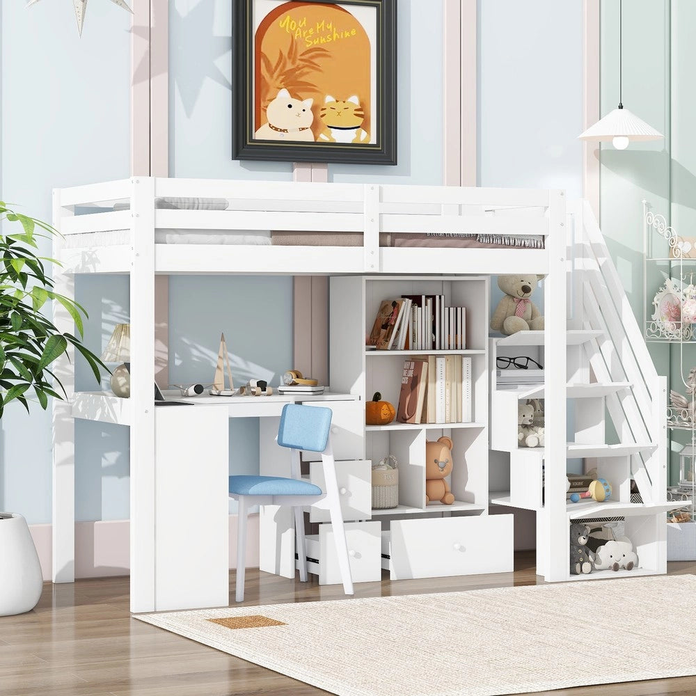 Letto a Soppalco con Scrivania e Cassetti ¨C MINIMAL ¨C Bianco 90x200