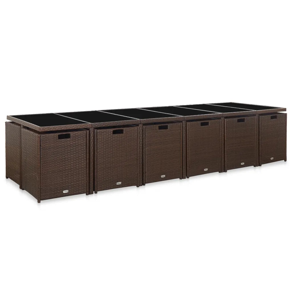 Set da Pranzo da Giardino 17 pz con Cuscini Polyrattan Marrone 46428