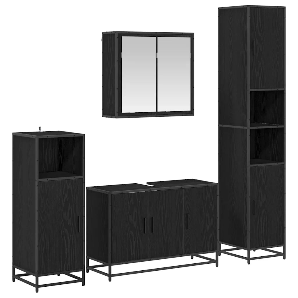 Set di mobili per il bagno 2 pcs Rovere Nero Legno multistrato