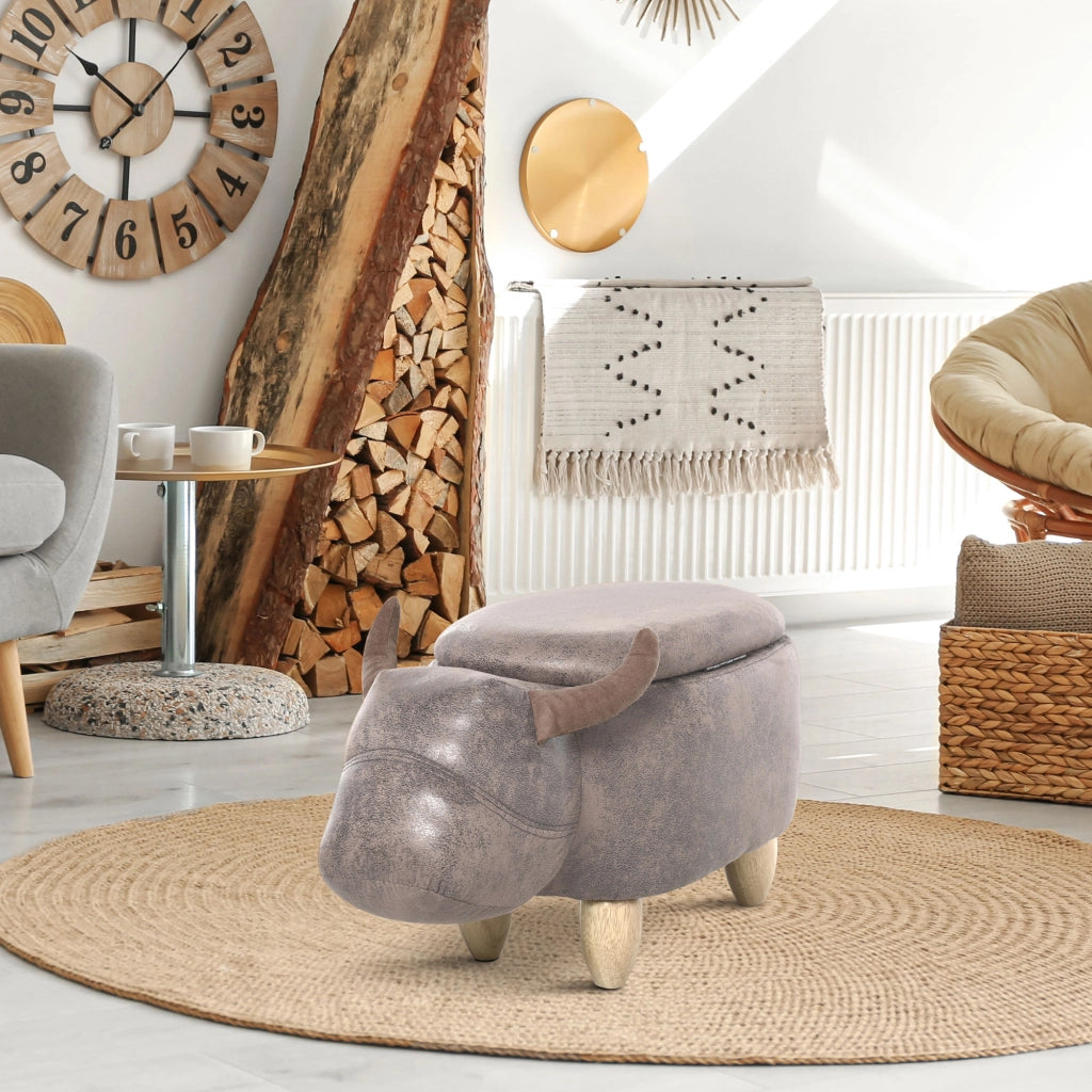Pouf con Contenitore ¨C Minimal ¨C Marrone, Sintetico, Legno