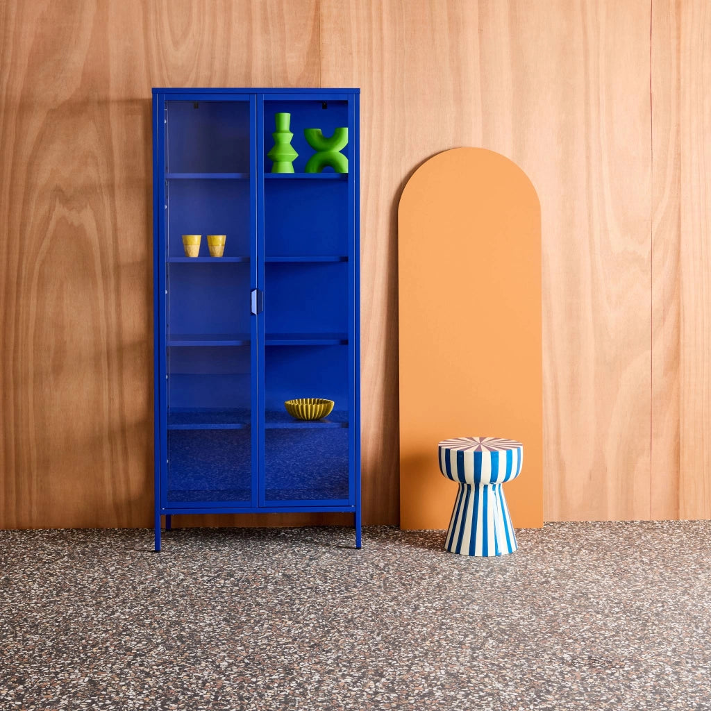 Credenza in acciaio e vetro temperato 2 porte, 180cm, blu