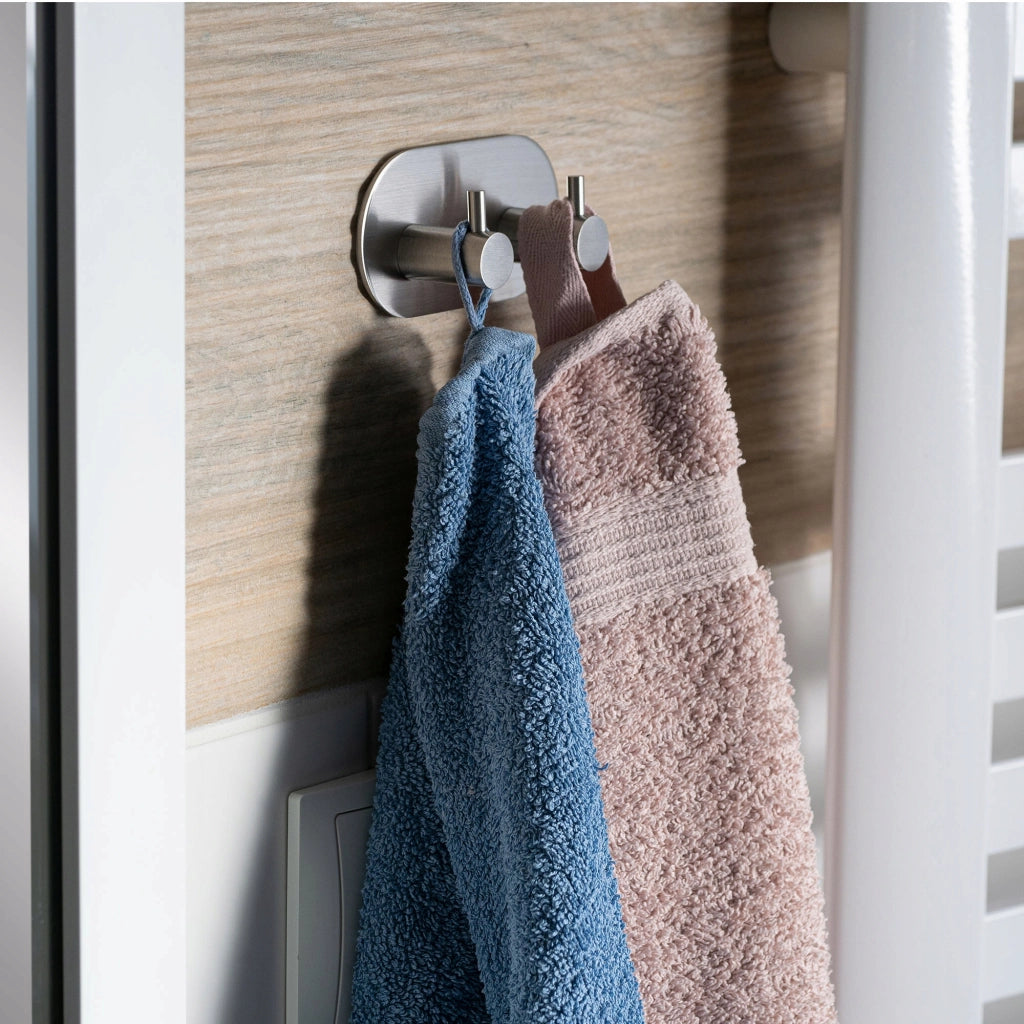 Portasciugamani da bagno KADAX con 2 ganci autoadesivi, argento, resistente