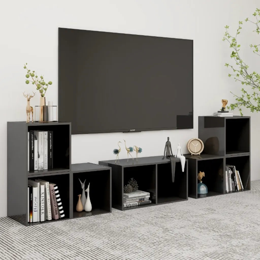 Set Mobili TV 6 pz Grigio Lucido in Legno Multistrato 3080059