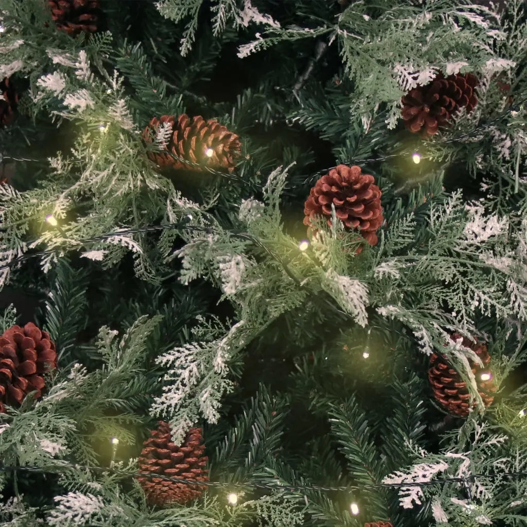 Albero di Natale con Luci e Pigne Verde e Bianco 195cm PVC e PE 3094565