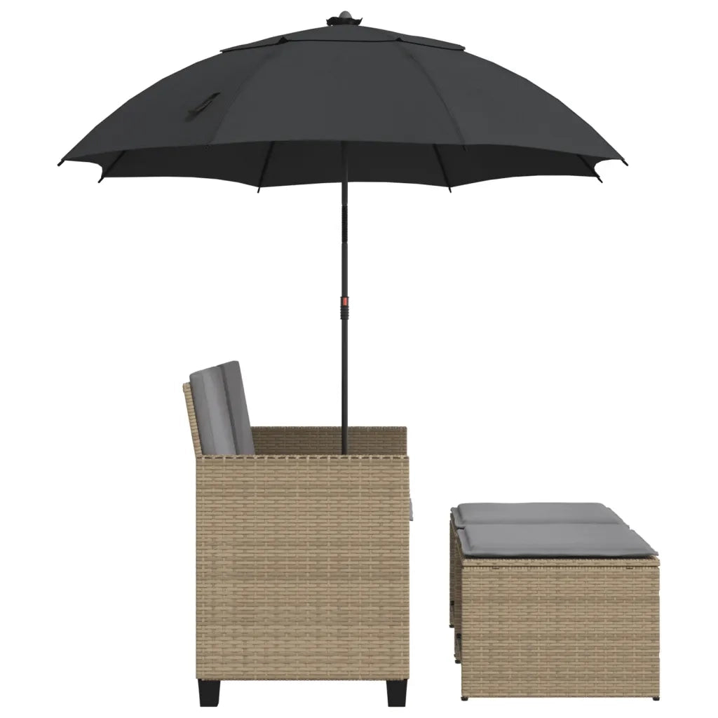 Divano Giardino 2Posti Ombrellone e Sgabelli Beige Polyrattan 365887