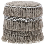 Pouf Beige Cotone Nappe e Nodi Decorativo Boho Rustico soggiorno