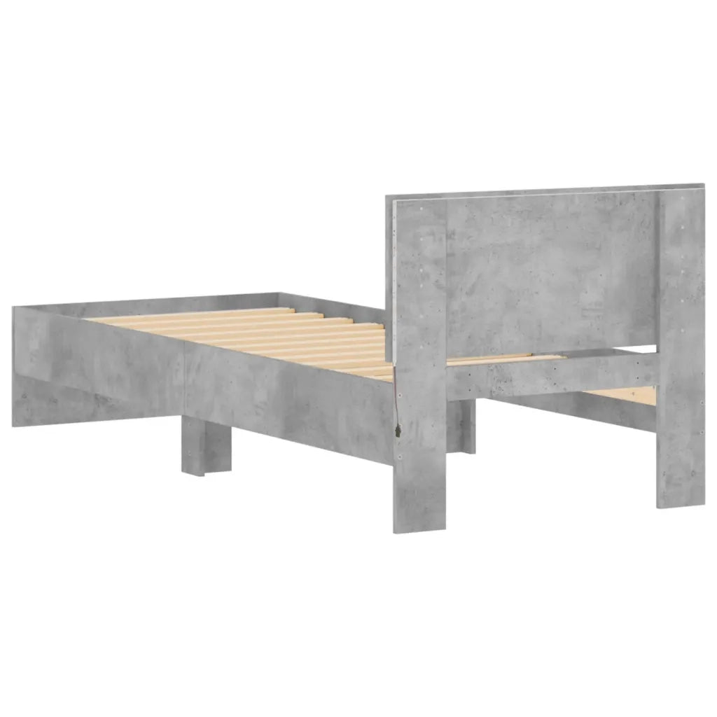 Giroletto con Testiera e LED Grigio Cemento 90x190 cm 838837