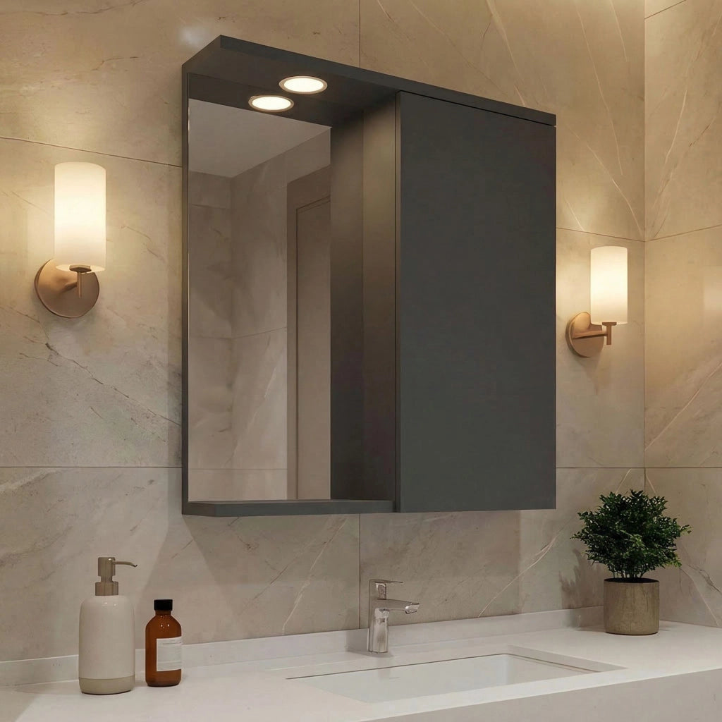 Mobile da bagno con specchio "Purus 65" - 63 x 18 x 68 cm - Antracite opaco